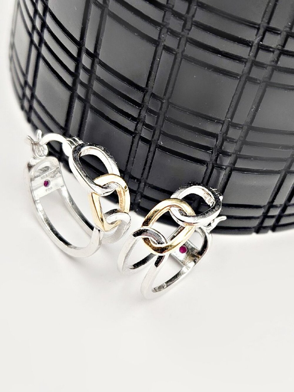 ELLE Parallel Two-Tone Sterling Silver Link Hoop Earrings
